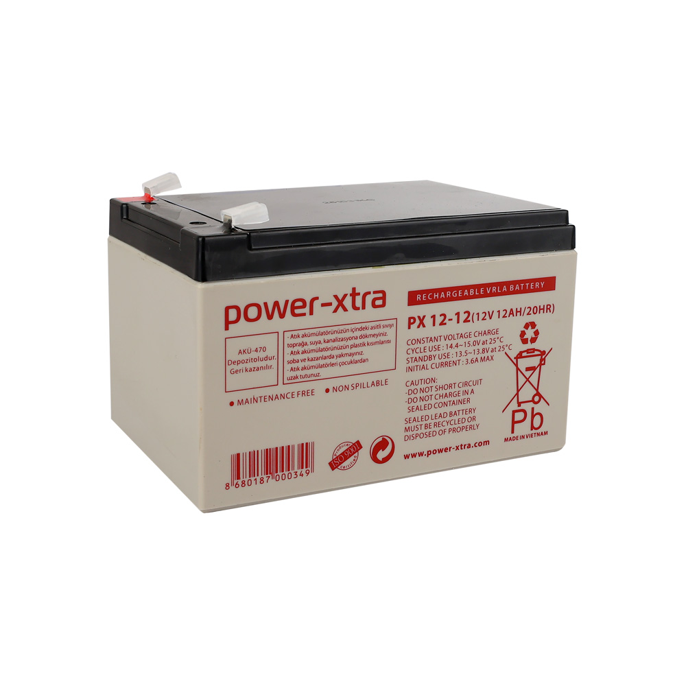 Power-Xtra PX12-12 - 12V 12 Ah Bakımsız Kuru Akü -F2