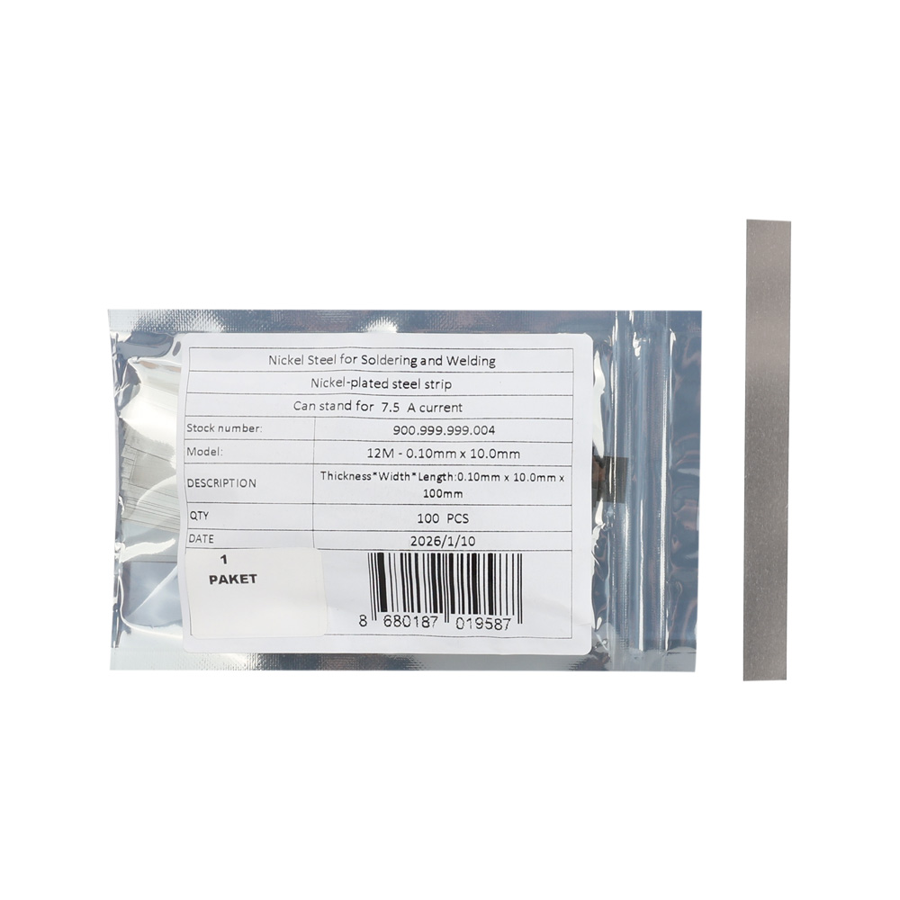 12M - 0.10mm x 10.0mm x 100mm - Lehim Tutan Nikel Metal - 10 cm Kesilmiş - 100lü Paket - 10 Metre