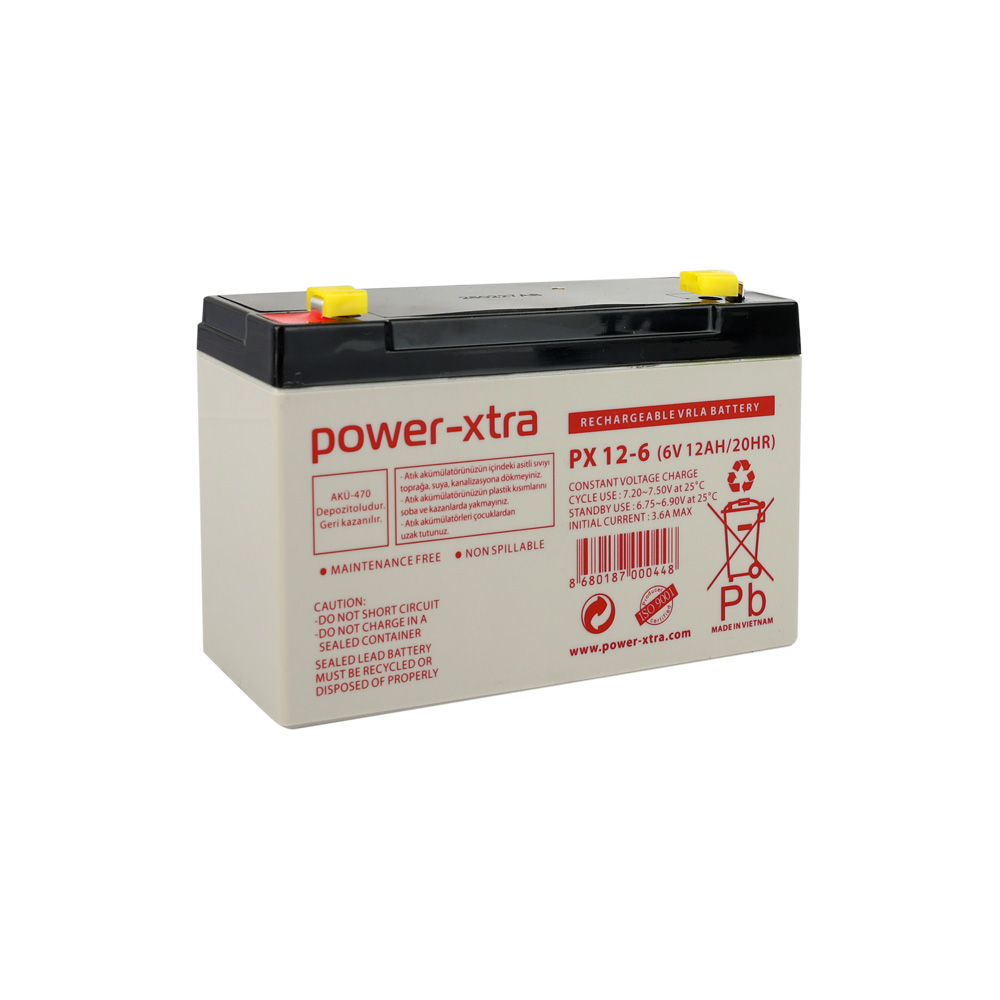 Power-Xtra PX12-6S - 6V 12 Ah Bakımsız Kuru Akü -F1